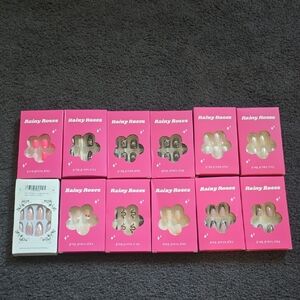 LOT OF 12 SETS OF PRESS ON NAILS Includes Adhesive & Prep Pads